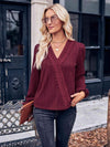 Puff Sleeve Surplice Neck Blouse Wine Blouses - Tophatter Daily Deals