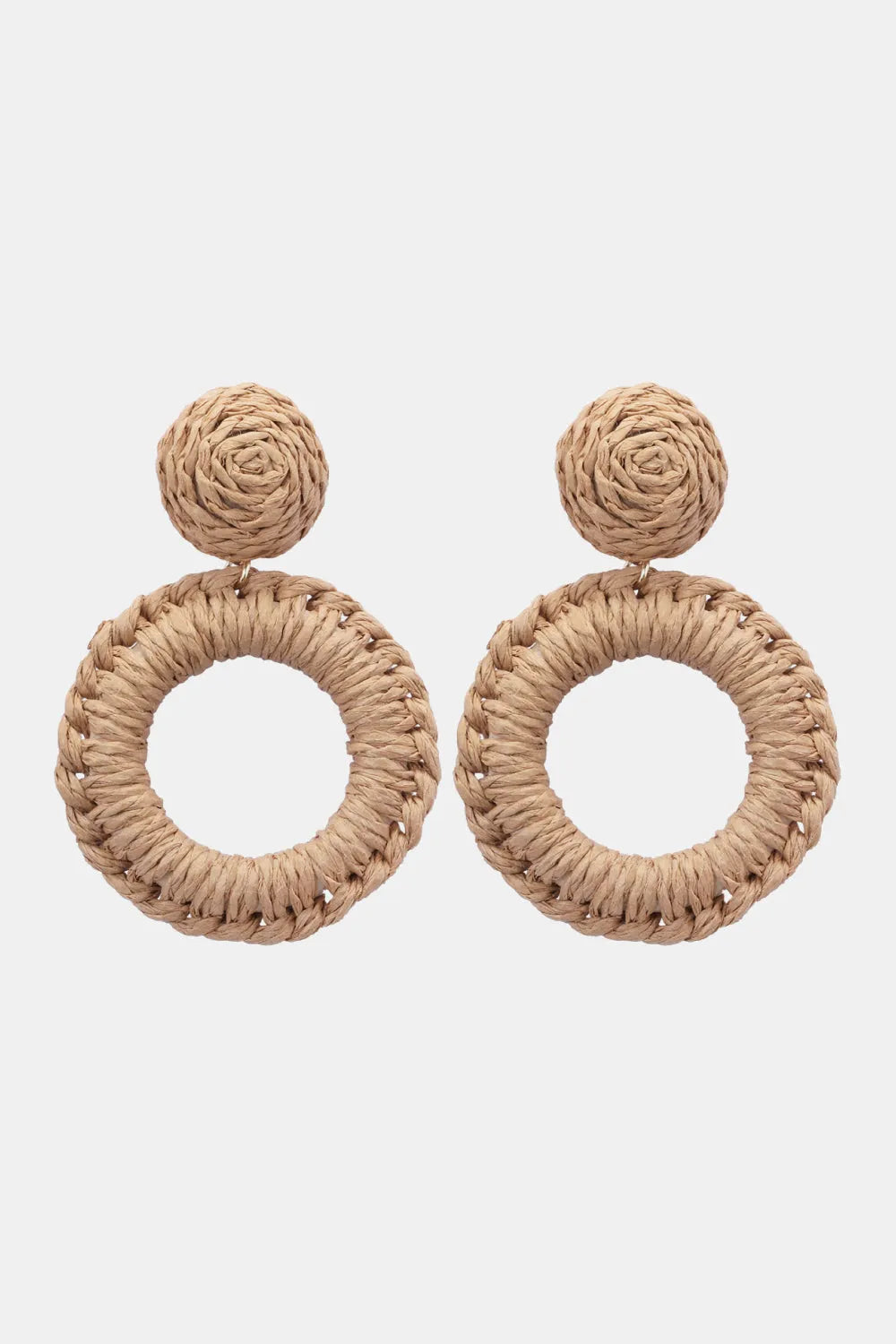 Round Shape Raffia Grass Dangle Earrings Camel One Size Earrings - Tophatter Daily Deals