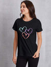 Heart Round Neck Short Sleeve T-Shirt Black Women's T-Shirts - Tophatter Daily Deals