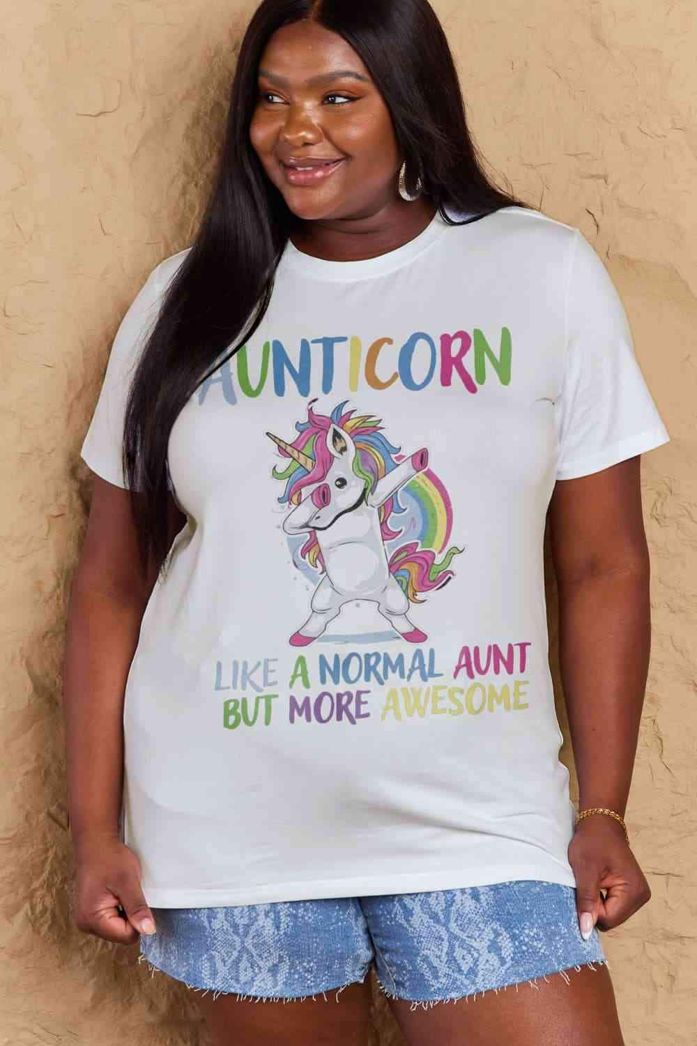 Simply Love Full Size AUNTICORN LIKE A NORMAL AUNT BUT MORE AWESOME Graphic Cotton Tee Women's T-Shirts - Tophatter Daily Deals