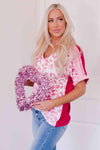 Leopard Color Block Tee Shirt Hot Pink Blouses - Tophatter Daily Deals