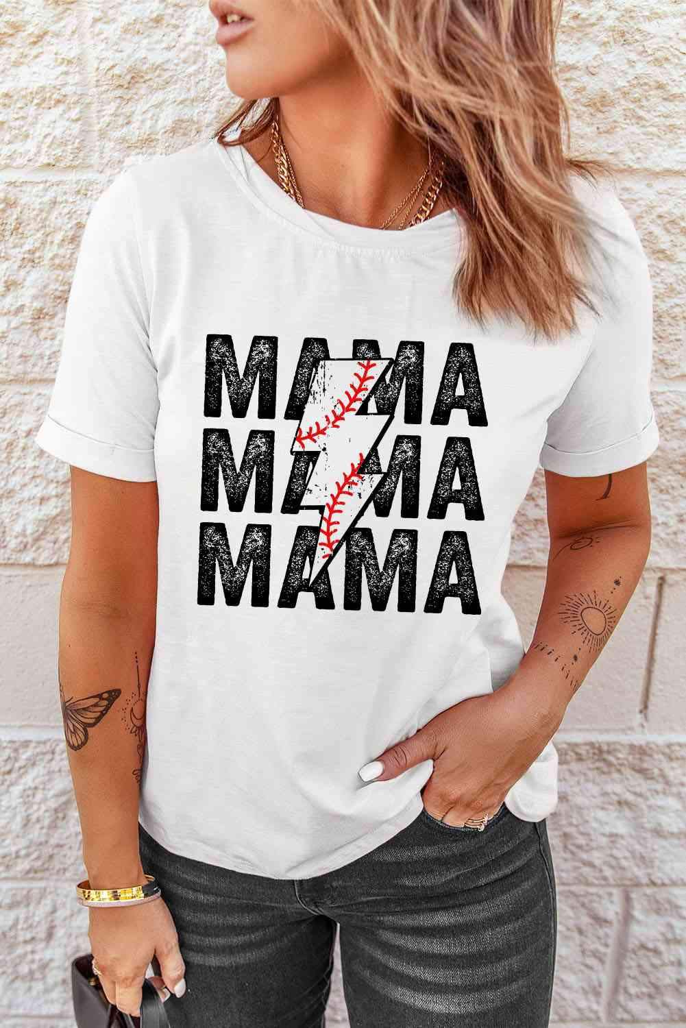 MAMA Graphic Short Sleeve Tee Women's T-Shirts - Tophatter Daily Deals