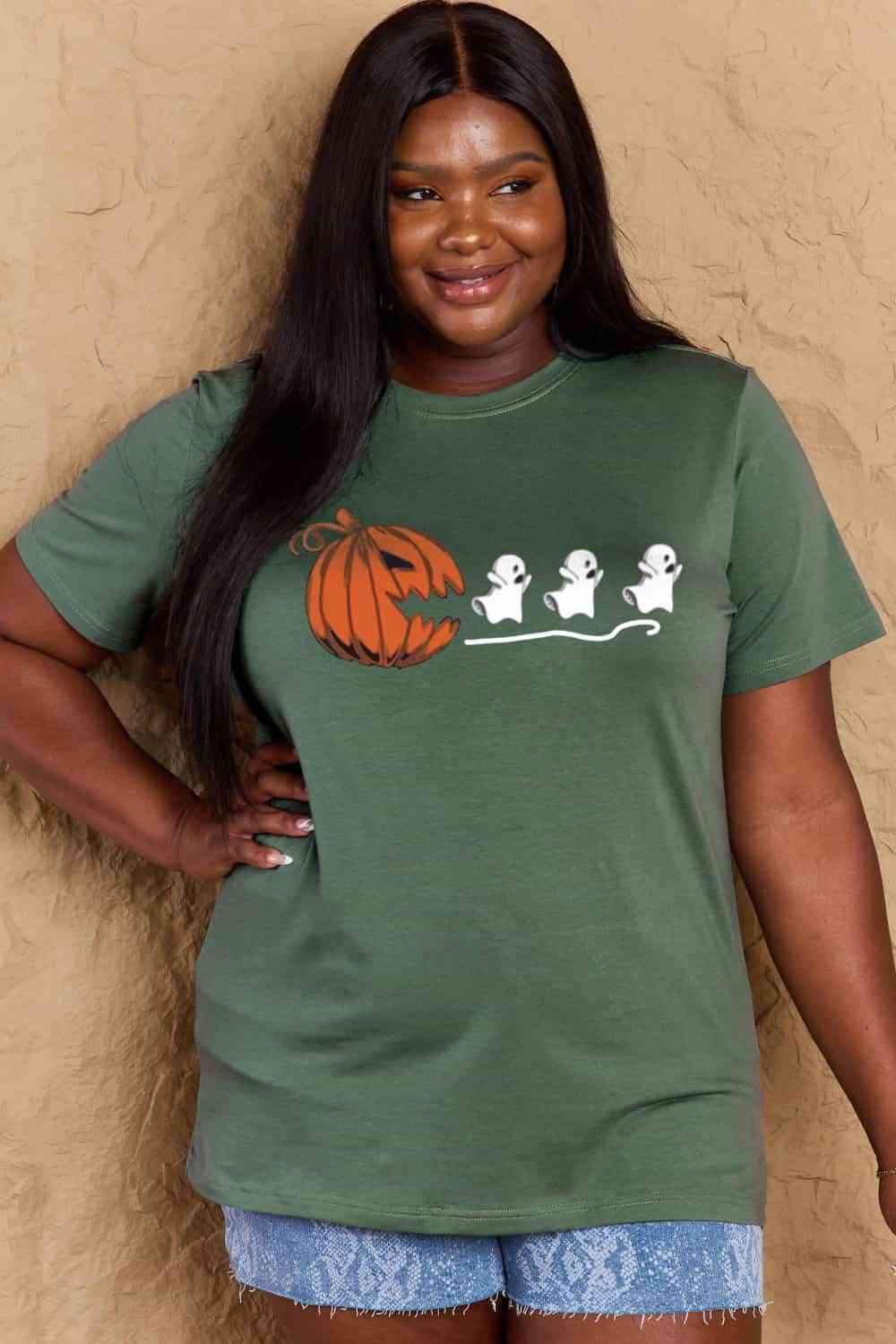 Simply Love Full Size Jack-O'-Lantern Graphic Cotton T-Shirt Women's T-Shirts - Tophatter Daily Deals