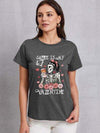 Skull Round Neck Short Sleeve T-Shirt Charcoal Women's T-Shirts - Tophatter Daily Deals