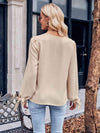 V-Neck Tie Cuff Puff Sleeve Blouse Blouses - Tophatter Daily Deals