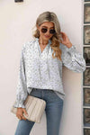 Printed Tie Neck Flounce Sleeve Blouse Mint Blue Blouses - Tophatter Daily Deals