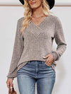 V-Neck Ribbed Long Sleeve Top Blouses - Tophatter Daily Deals