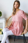 Heimish Full Size Waffle Knit V-Neck Babydoll Top Blouses - Tophatter Daily Deals