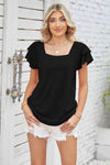 Square Neck Flutter Sleeve Top Black Blouses - Tophatter Daily Deals