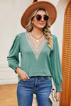 V-Neck Lantern Sleeve T-Shirt Gum Leaf Women's T-Shirts - Tophatter Daily Deals