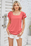 Square Neck Flutter Sleeve Top Coral Blouses - Tophatter Daily Deals