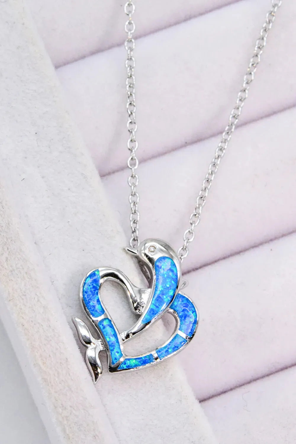 Opal Dolphin Heart Chain-Link Necklace Opal - Tophatter Daily Deals