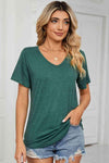 Short Sleeve V-Neck T-Shirt Green Women's T-Shirts - Tophatter Daily Deals