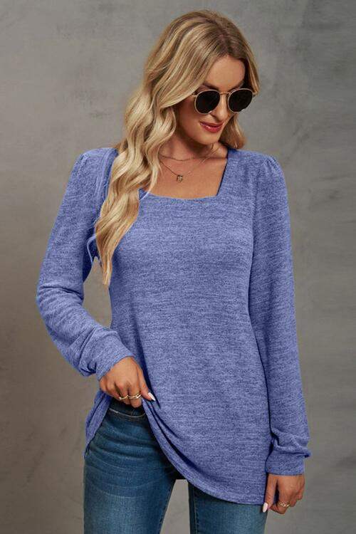 Square Neck Puff Sleeve T-Shirt Women's T-Shirts - Tophatter Daily Deals