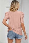 Eyelet Round Neck Puff Sleeve T-Shirt Women's T-Shirts - Tophatter Daily Deals