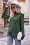 Double Take Ribbed Round Neck Buttoned Long Sleeve Tee Women's T-Shirts - Tophatter Daily Deals