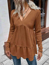 Waffle-Knit V-Neck Long Sleeve Blouse Blouses - Tophatter Daily Deals