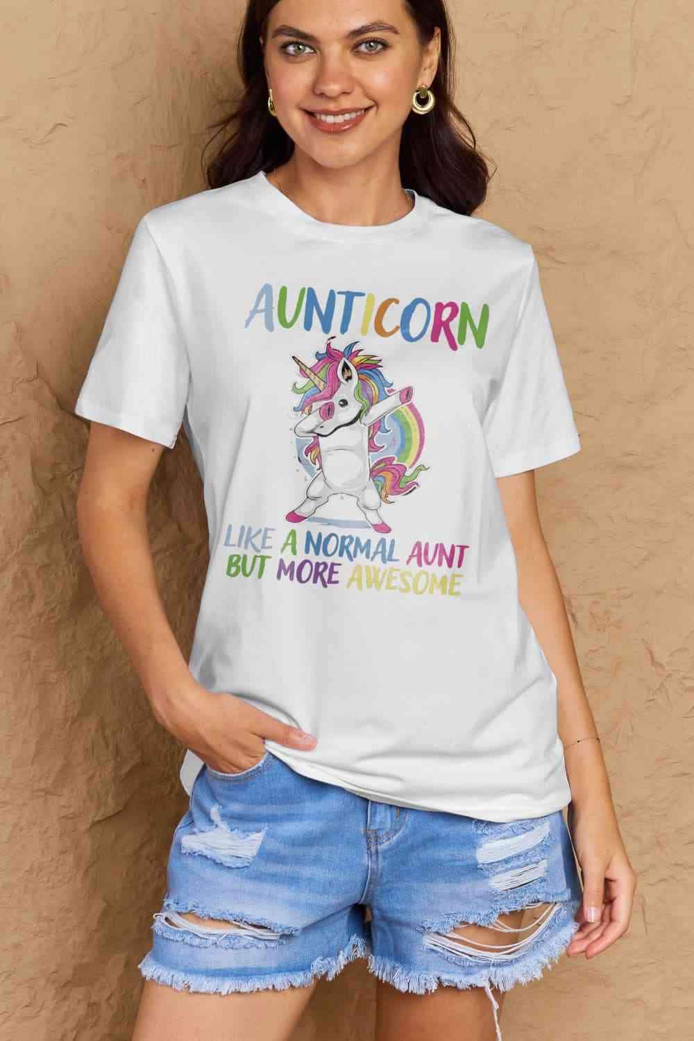 Simply Love Full Size AUNTICORN LIKE A NORMAL AUNT BUT MORE AWESOME Graphic Cotton Tee Women's T-Shirts - Tophatter Daily Deals