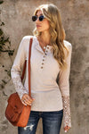 Crochet Lace Hem Sleeve Button Top Beige Blouses - Tophatter Daily Deals