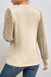 Leopard Print Long Sleeve Ribbed Knit Blouse Blouses - Tophatter Daily Deals