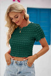 Round Neck Short Sleeve Crop Top Blouses - Tophatter Daily Deals