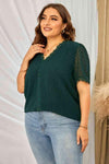 Plus Size Swiss Dot Spliced Lace V-Neck Blouse Blouses - Tophatter Daily Deals