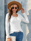 Buttoned Round Neck Long Sleeve T-Shirt White Women's T-Shirts - Tophatter Daily Deals