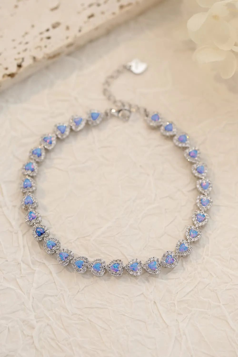 925 Sterling Silver Opal Heart Bracelet Sky Blue One Size Opal - Tophatter Daily Deals