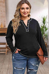 Plus Size Notched Neck Long Sleeve T-Shirt Black Women's T-Shirts - Tophatter Daily Deals