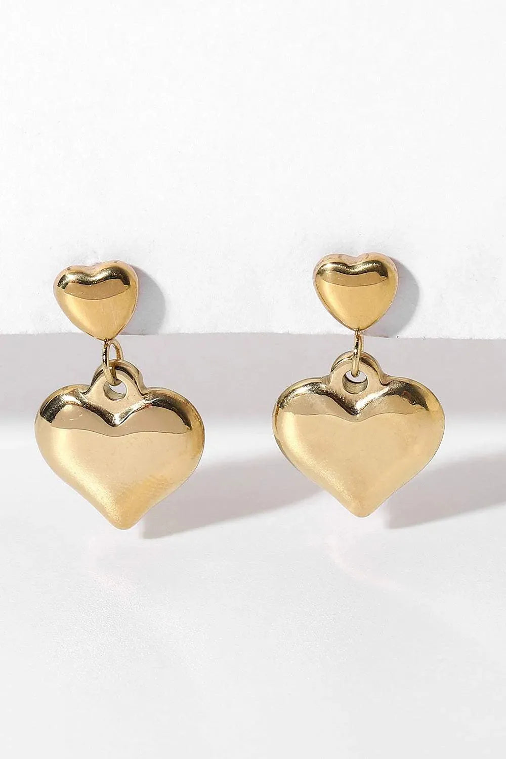 14K Gold Plated Double Heart Stud Earrings Gold One Size Earrings - Tophatter Daily Deals