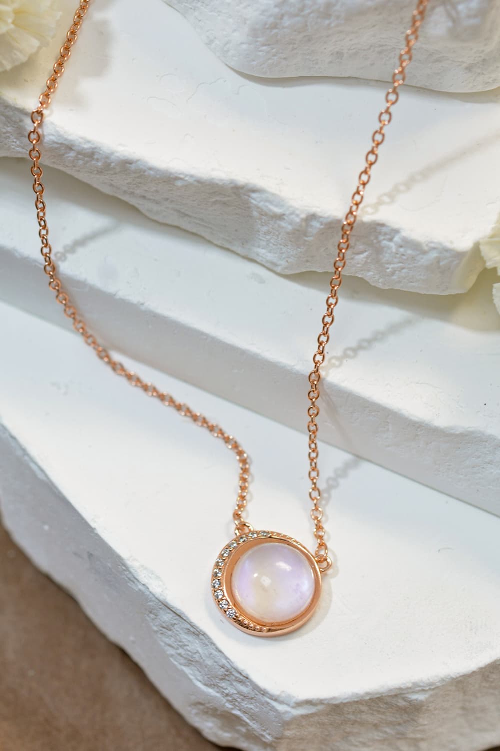 High Quality Natural Moonstone 18K Rose Gold-Plated 925 Sterling Silver Necklace Moonstone - Tophatter Daily Deals