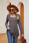 Square Neck Long Sleeve Peplum Top Heather Gray Women's T-Shirts - Tophatter Daily Deals