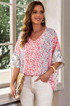 Mixed Print V-Neck Blouse Floral Blouses - Tophatter Daily Deals