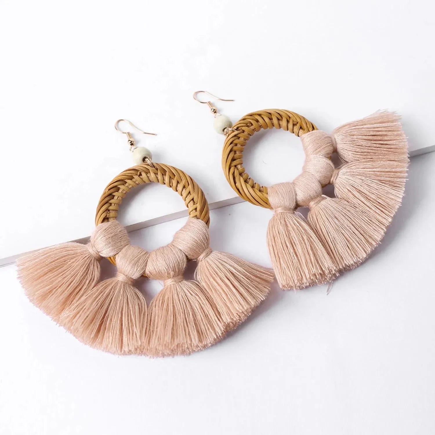 Tassel Cotton Cord Rattan Dangle Earrings Peach One Size Earrings - Tophatter Daily Deals