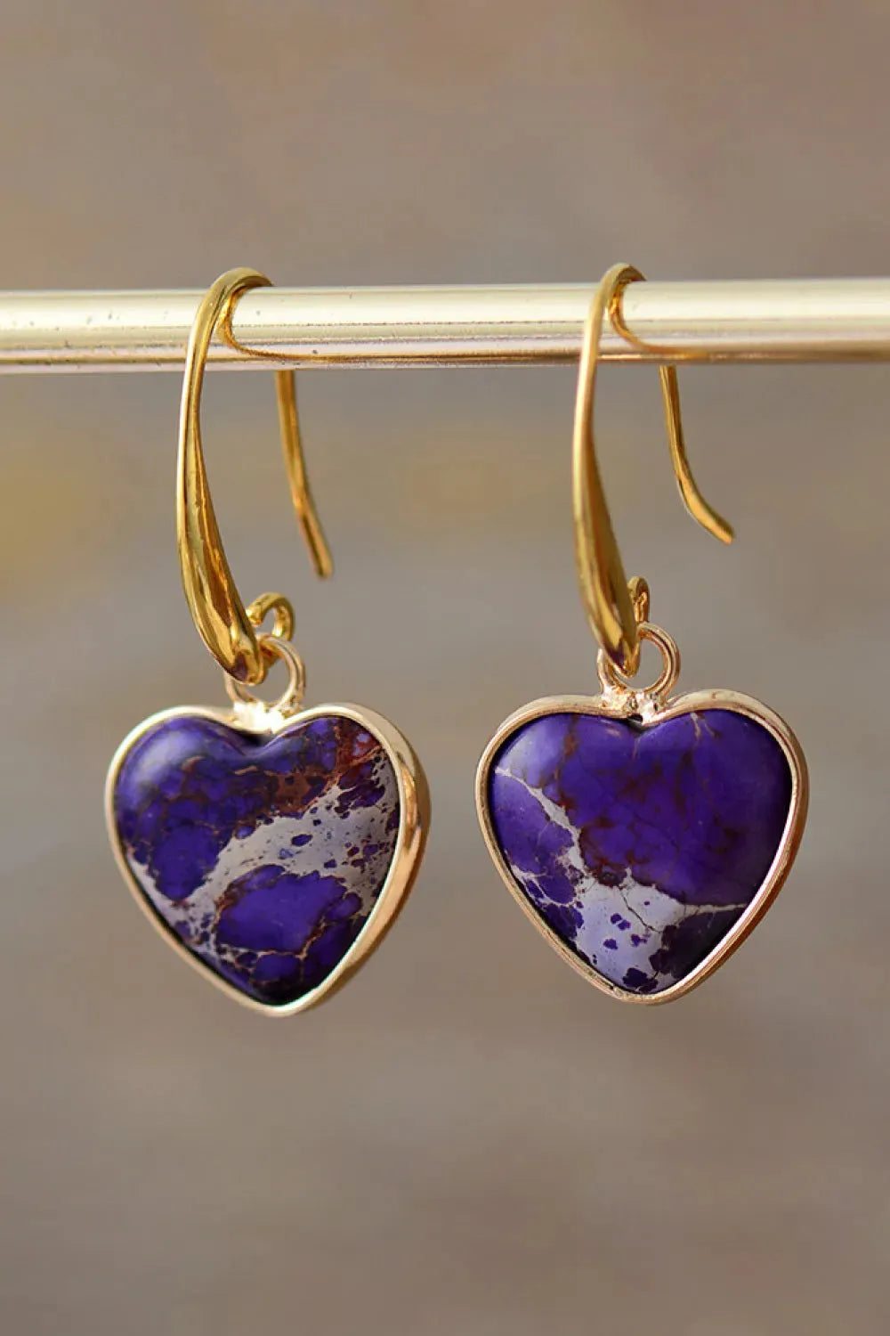 Imperial Jasper Heart Earrings Purple One Size Earrings - Tophatter Daily Deals