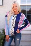 Leopard Color Block Round Neck Top Multicolor Women's T-Shirts - Tophatter Daily Deals