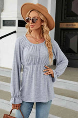 Round Neck Flounce Sleeve Blouse Misty Blue Blouses - Tophatter Daily Deals