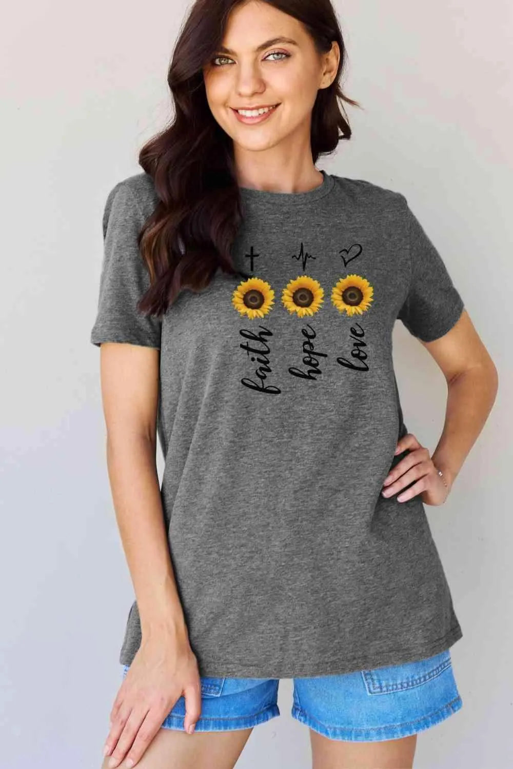Simply Love Full Size Sunflower Graphic T-Shirt Charcoal Women's T-Shirts - Tophatter Daily Deals