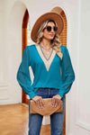 Contrast V-Neck Long Sleeve Blouse Blouses - Tophatter Daily Deals