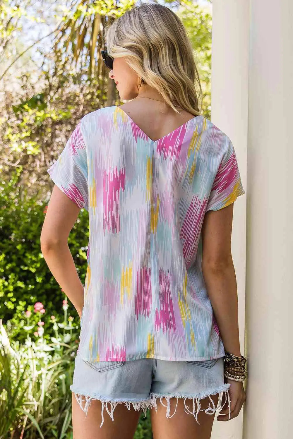 High-Low V-Neck Short Sleeve Blouse Blouses - Tophatter Daily Deals