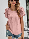 Swiss Dot Round Neck Petal Sleeve Top Light Mauve Blouses - Tophatter Daily Deals