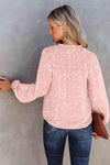 Double Take Printed Notched Neck Smocked Blouse Blouses - Tophatter Daily Deals