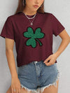 Lucky Clover Round Neck T-Shirt Women's T-Shirts - Tophatter Daily Deals