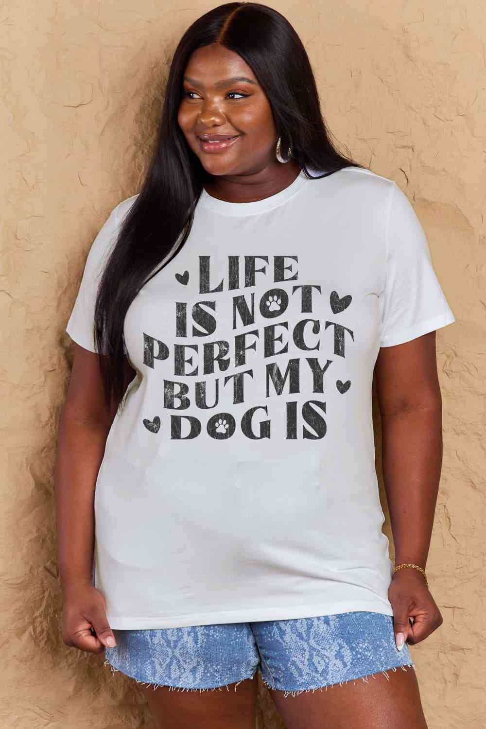 Simply Love Full Size Dog Slogan Graphic Cotton T-Shirt Bleach Women's T-Shirts - Tophatter Daily Deals