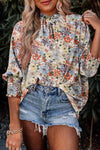 Floral Print Mock Neck Lantern Sleeve Blouse Floral Blouses - Tophatter Daily Deals