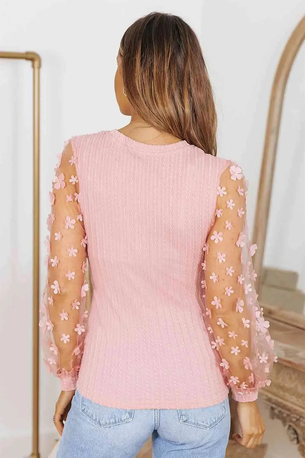 Double Take Textured Applique Long Sleeve Blouse Blouses - Tophatter Daily Deals