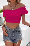 Off-Shoulder Ruffled Cropped Top Blouses - Tophatter Daily Deals