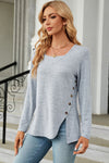 Slit Decorative Button Square Neck T-Shirt Women's T-Shirts - Tophatter Daily Deals