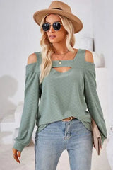 Cutout Square Neck Cold Shoulder T-Shirt Gum Leaf Women's T-Shirts - Tophatter Daily Deals