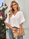 Swiss Dot Notched Neck Flare Sleeve Blouse White Blouses - Tophatter Daily Deals